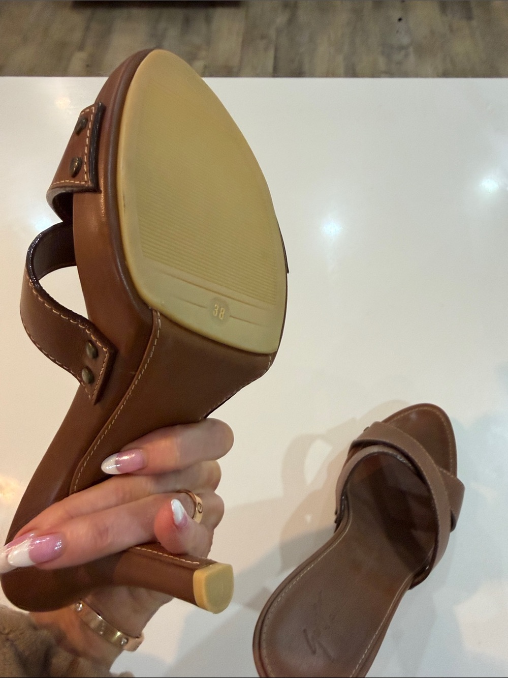 Giuseppe Zanotti Brown Leather Crisscross High Heel Slide - Picture 14 of 15